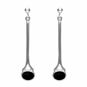 18ct White Gold Whitby Jet Long Drop Earrings