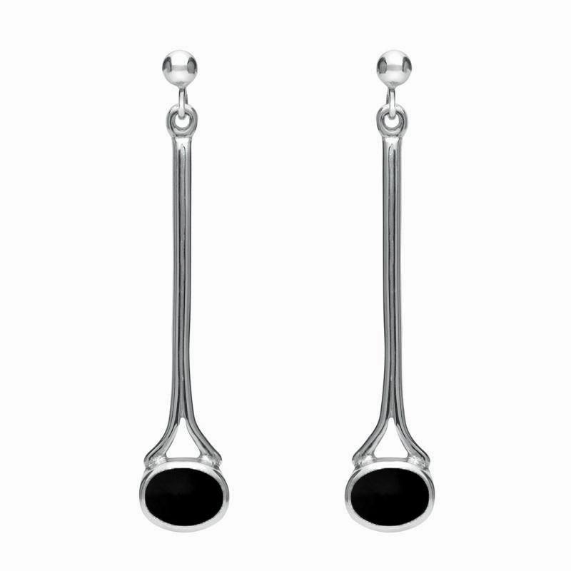 18ct White Gold Whitby Jet Long Drop Earrings