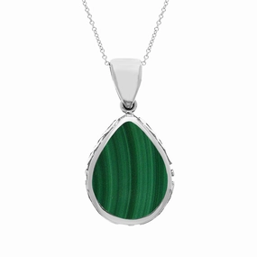 18ct White Gold Whitby Jet Malachite Double Sided Celtic Pear Cut Fob Necklace