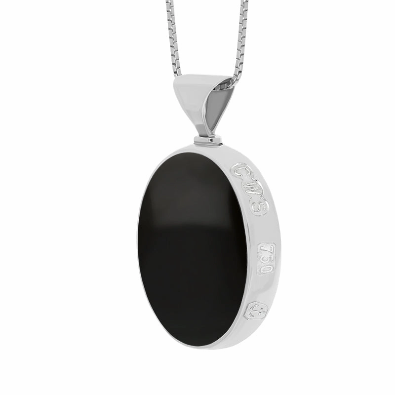 18ct White Gold Whitby Jet Malachite King's Coronation Hallmark Double Sided Oval Necklace D