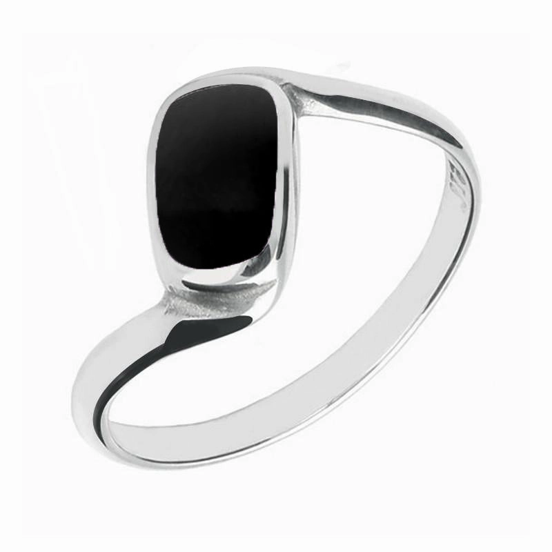 18ct White Gold Whitby Jet Oblong Twist Ring
