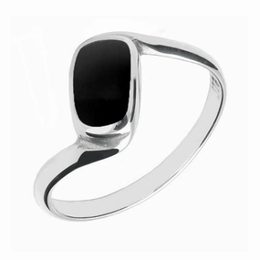 18ct White Gold Whitby Jet Oblong Twist Ring