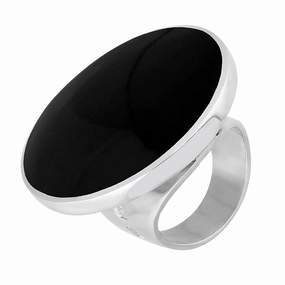 18ct White Gold Whitby Jet Queen's Jubilee Hallmark Large Round Ring D