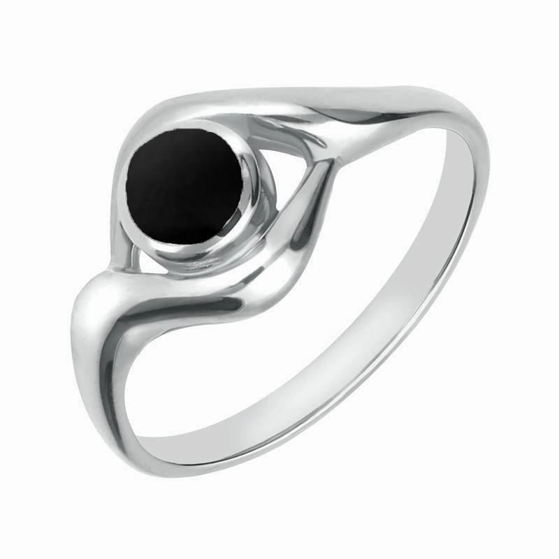 18ct White Gold Whitby Jet Round Twist Ring