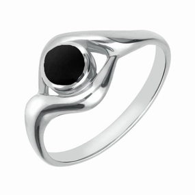 18ct White Gold Whitby Jet Round Twist Ring
