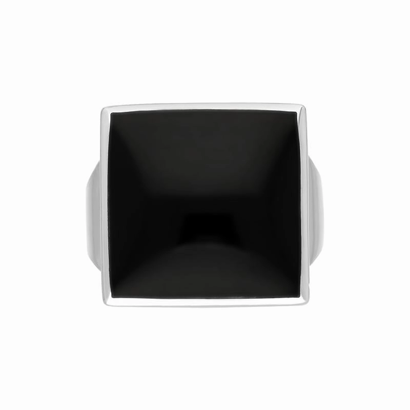 18ct White Gold Whitby Jet Small Square Ring