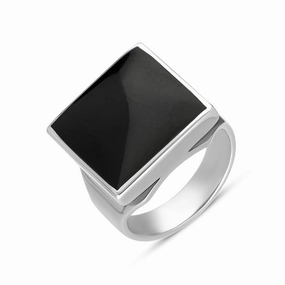 18ct White Gold Whitby Jet Small Square Ring