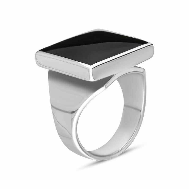 18ct White Gold Whitby Jet Small Square Ring