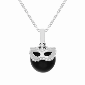 18ct White Gold Whitby Jet Zodiac Gemini 9mm Bead Pendant