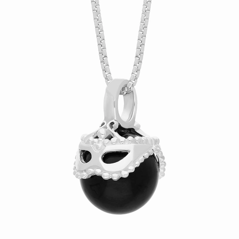 18ct White Gold Whitby Jet Zodiac Gemini 9mm Bead Pendant