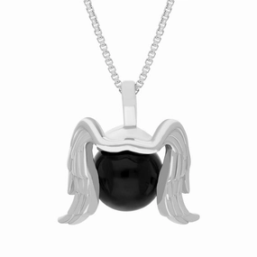 18ct White Gold Whitby Jet Zodiac Virgo 10mm Bead Pendant