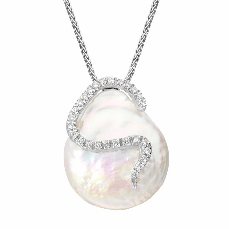 18ct White Gold White Akoya Pearl Diamond Curved Necklace