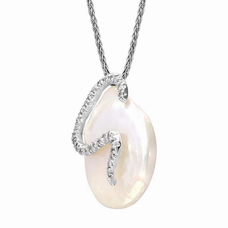 18ct White Gold White Akoya Pearl Diamond Curved Necklace