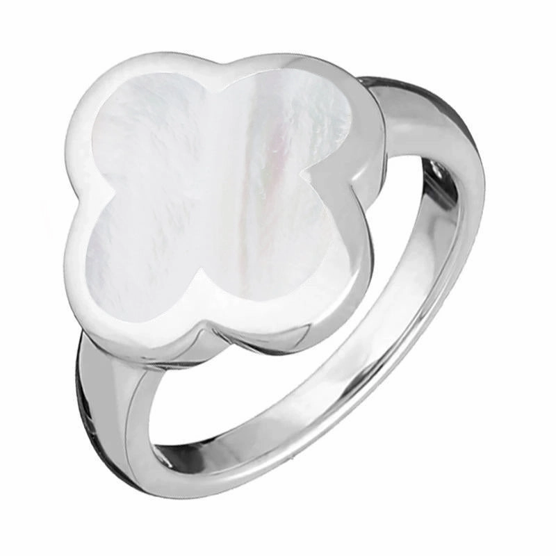 18ct White Gold White Mother of Pearl Bloom Four Leaf Clover Ring