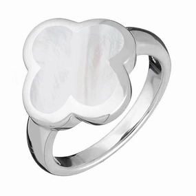18ct White Gold White Mother of Pearl Bloom Four Leaf Clover Ring