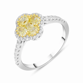 18ct White Gold Yellow and White Diamond Cluster Ring