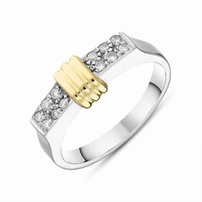 18ct White Gold Yellow Gold Rondelle Diamond Set Oblong Ring