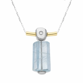 18ct White Yellow Gold Aqua Crystal Diamond Small Unique Necklace