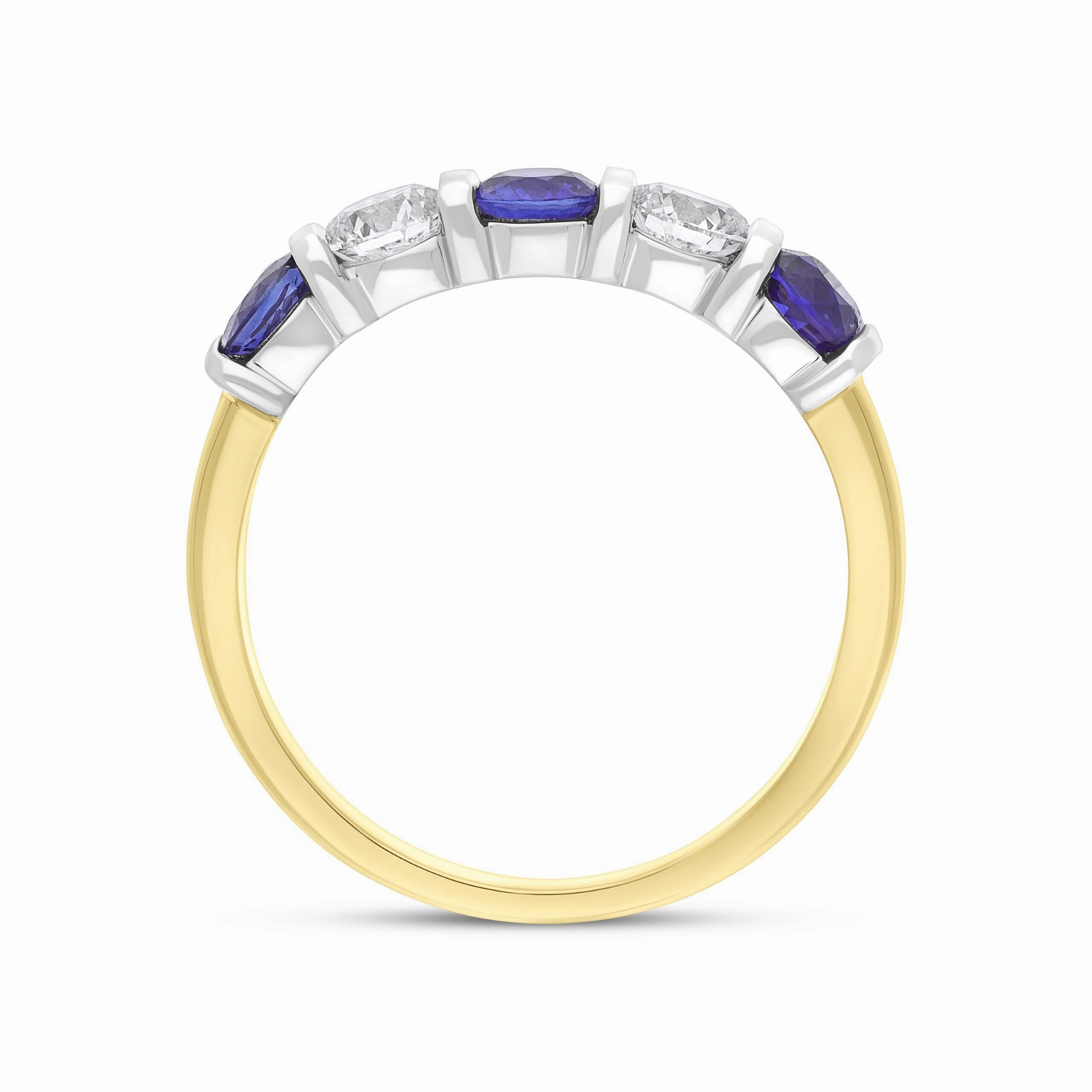 18ct Yellow and White Gold 0.94ct Sapphire 0.53ct 5 Stone Diamond Bar Set Eternity Ring