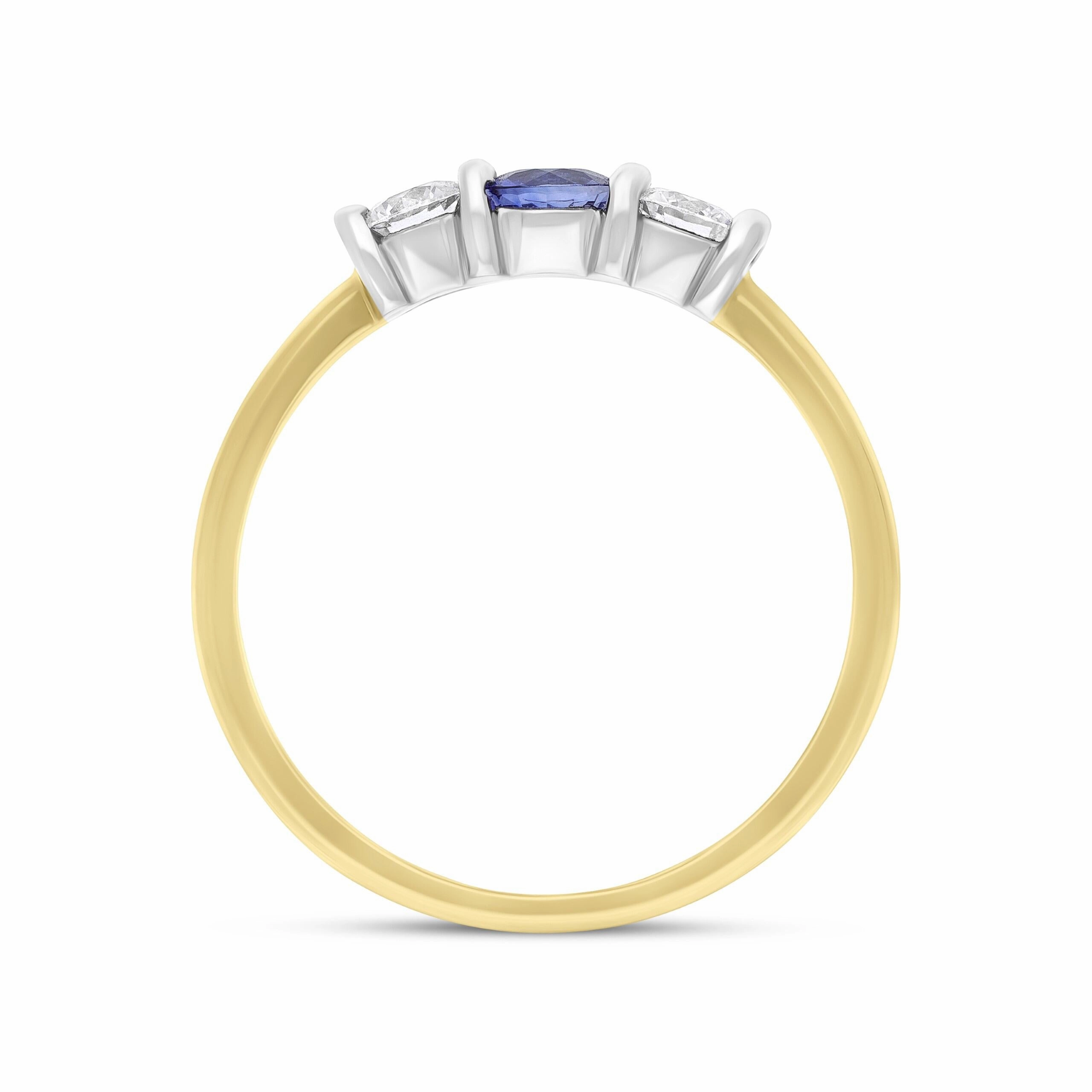 18ct Yellow and White Gold .30 Sapphire .26 3 Stone Diamond Bar Ring
