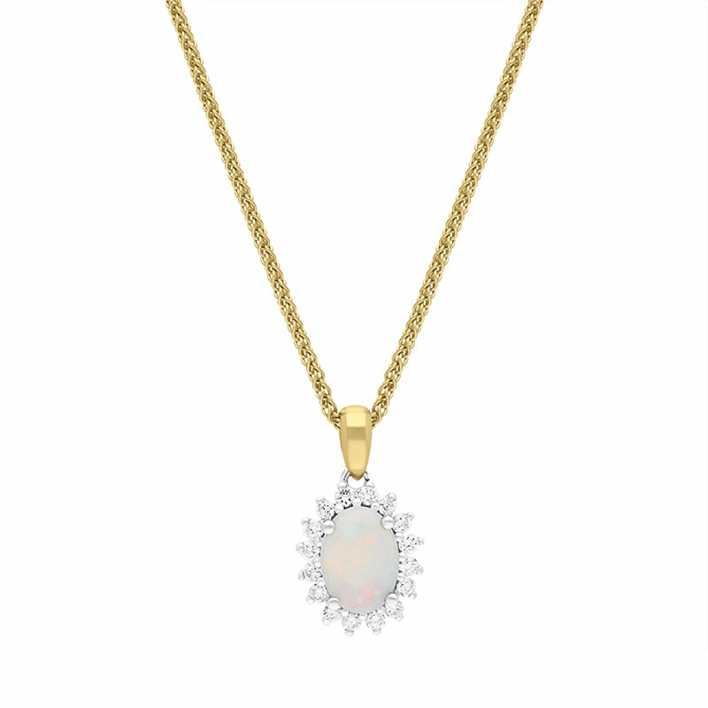 18ct Yellow and White Gold Opal Diamond Oval Cut Cluster Necklace