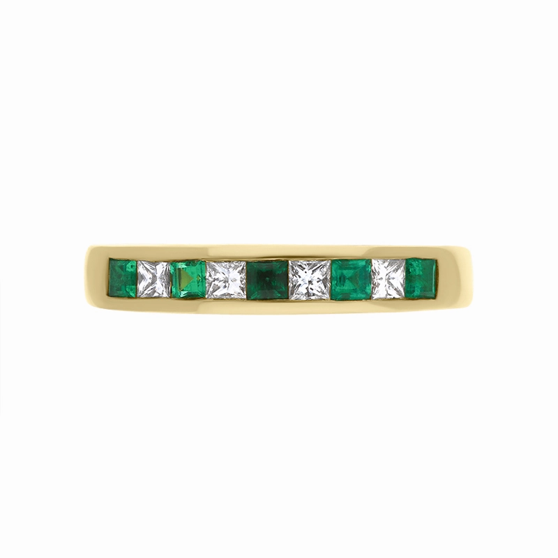 18ct Yellow Gold 0.24ct Emerald Diamond Princess Cut Half Eternity Ring
