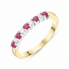 18ct Yellow Gold 0.26ct Ruby Diamond Half Eternity Ring