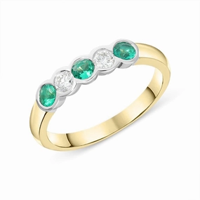 18ct Yellow Gold 0.30ct Emerald Diamond Half Eternity Ring
