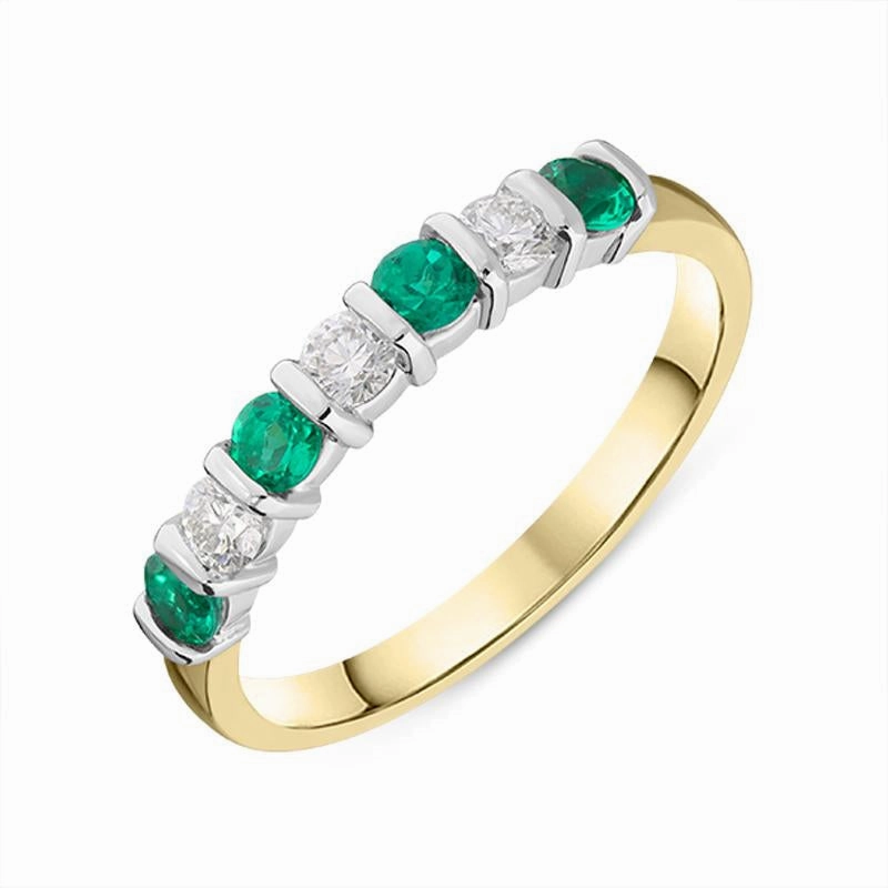 18ct Yellow Gold 0.31ct Emerald Diamond Bar Set Ring