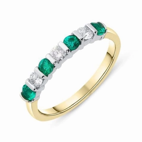 18ct Yellow Gold 0.33ct Emerald Diamond Bar Set Ring