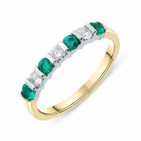 18ct Yellow Gold 0.33ct Emerald Diamond Bar Set Ring