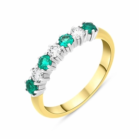 18ct Yellow Gold 0.34ct Emerald Diamond Half Eternity Ring