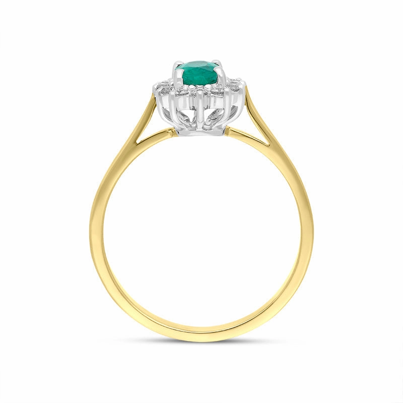 18ct Yellow Gold 0.34ct Emerald Diamond Oval Cluster Halo Ring