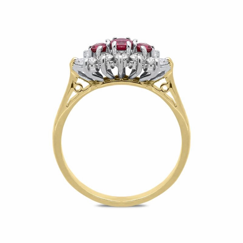 18ct Yellow Gold 0.40ct Ruby Diamond Vintage Cluster Ring