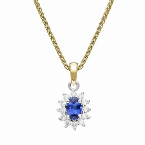 18ct Yellow Gold 0.43ct Sapphire Diamond Oval Cluster Necklace