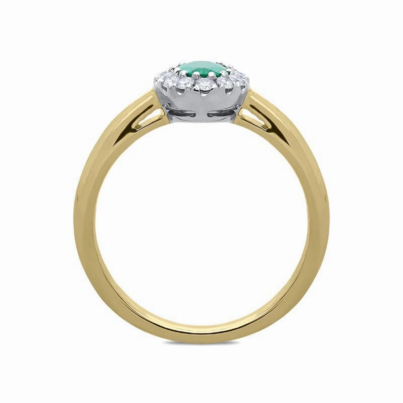 18ct Yellow Gold 0.44ct Emerald Diamond Halo Ring