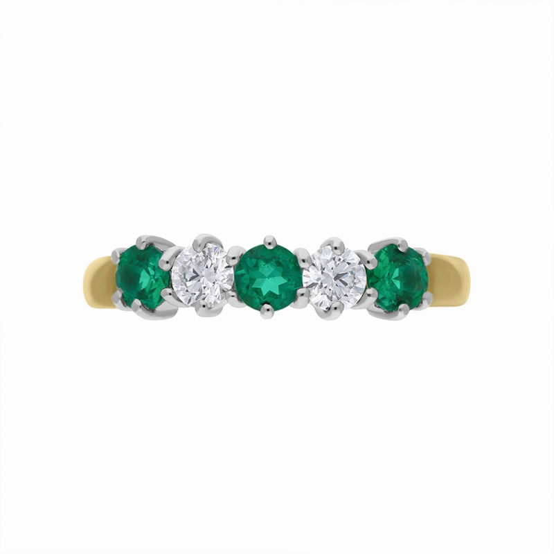 18ct Yellow Gold 0.46ct Emerald and Diamond Half Eternity Ring