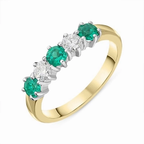 18ct Yellow Gold 0.46ct Emerald and Diamond Half Eternity Ring