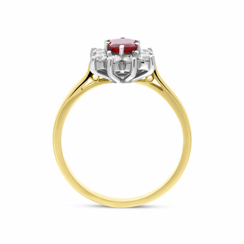 18ct Yellow Gold 0.46ct Ruby Diamond Emerald Cut Cluster Ring