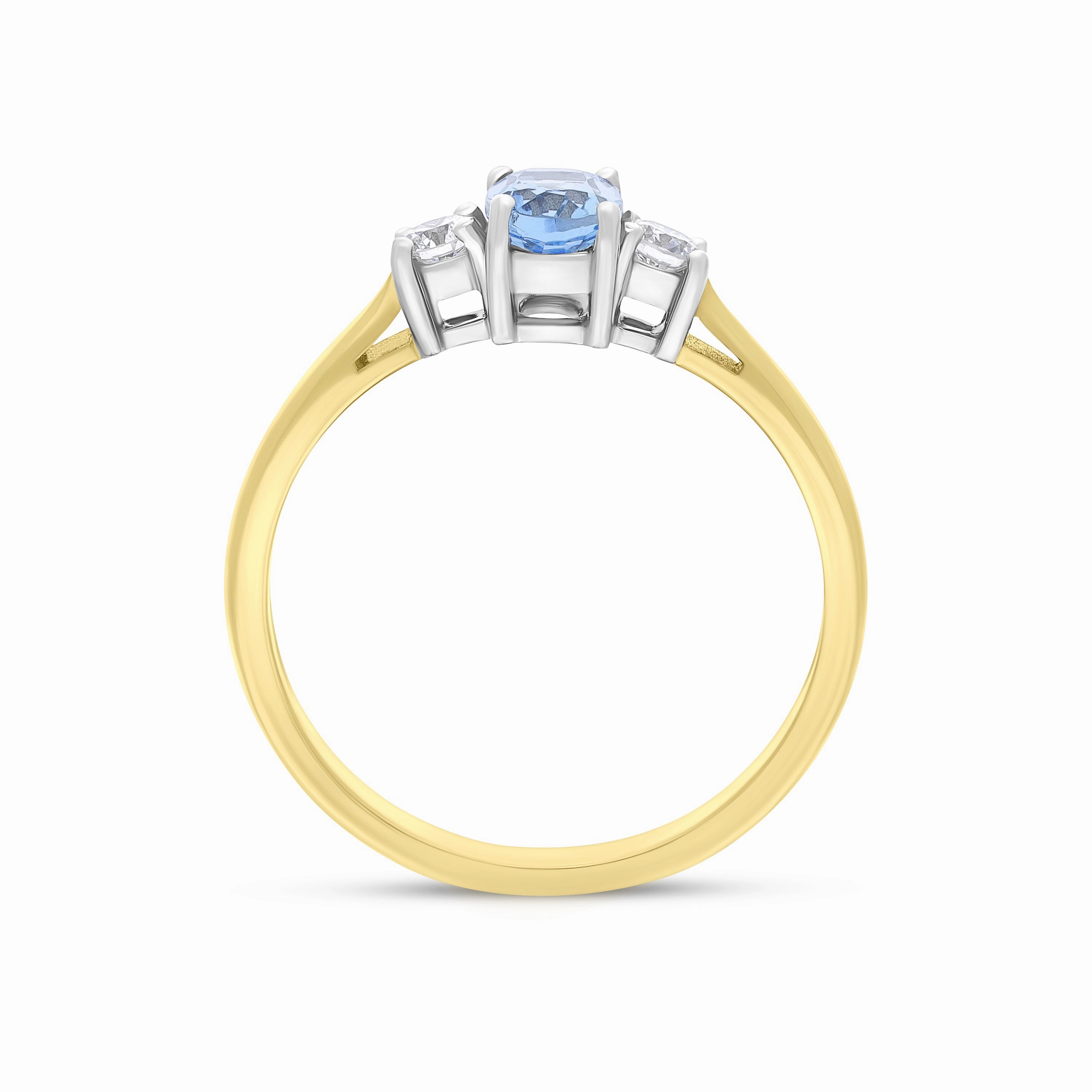 18ct Yellow Gold 0.47ct Aquamarine 0.14ct Diamond Three Stone Ring