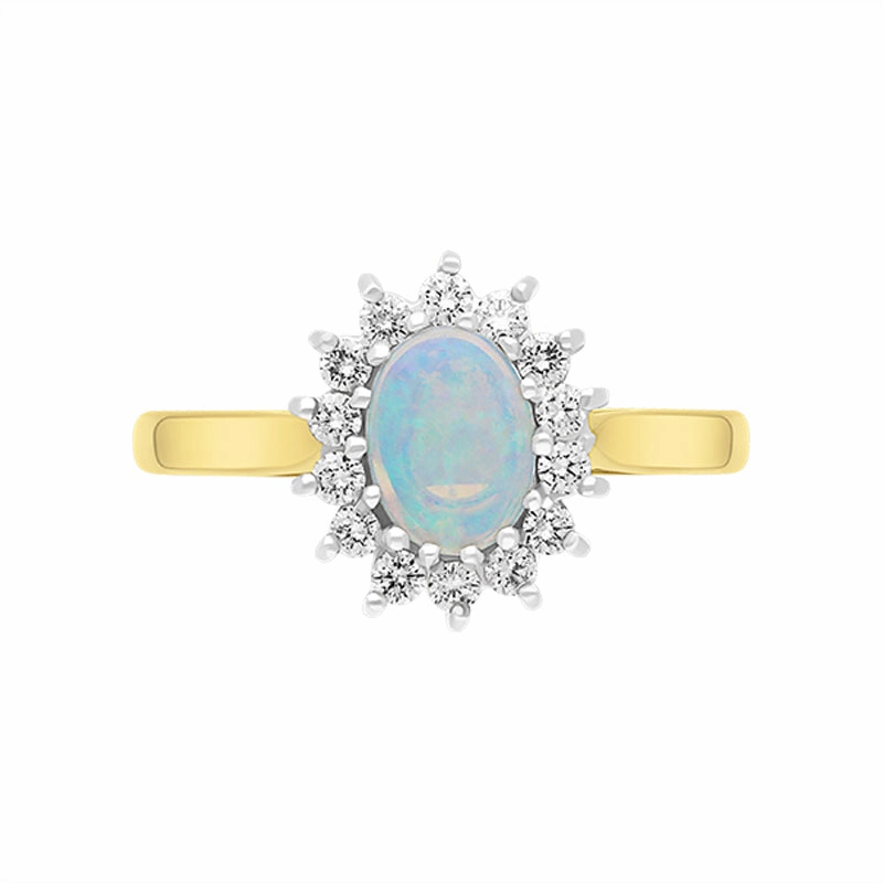 18ct Yellow Gold 0.47ct Opal Diamond Halo Ring