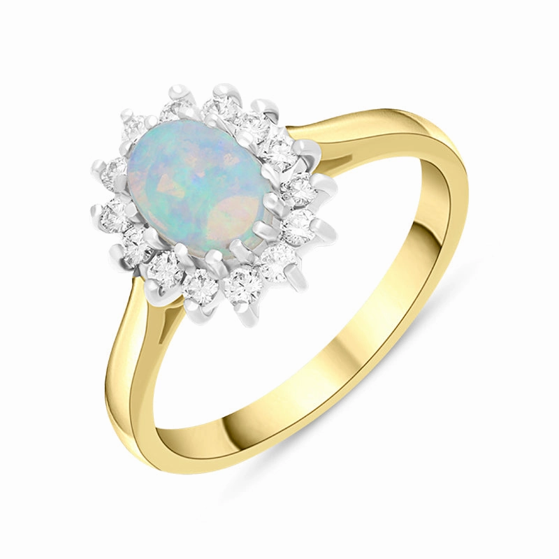 18ct Yellow Gold 0.47ct Opal Diamond Halo Ring
