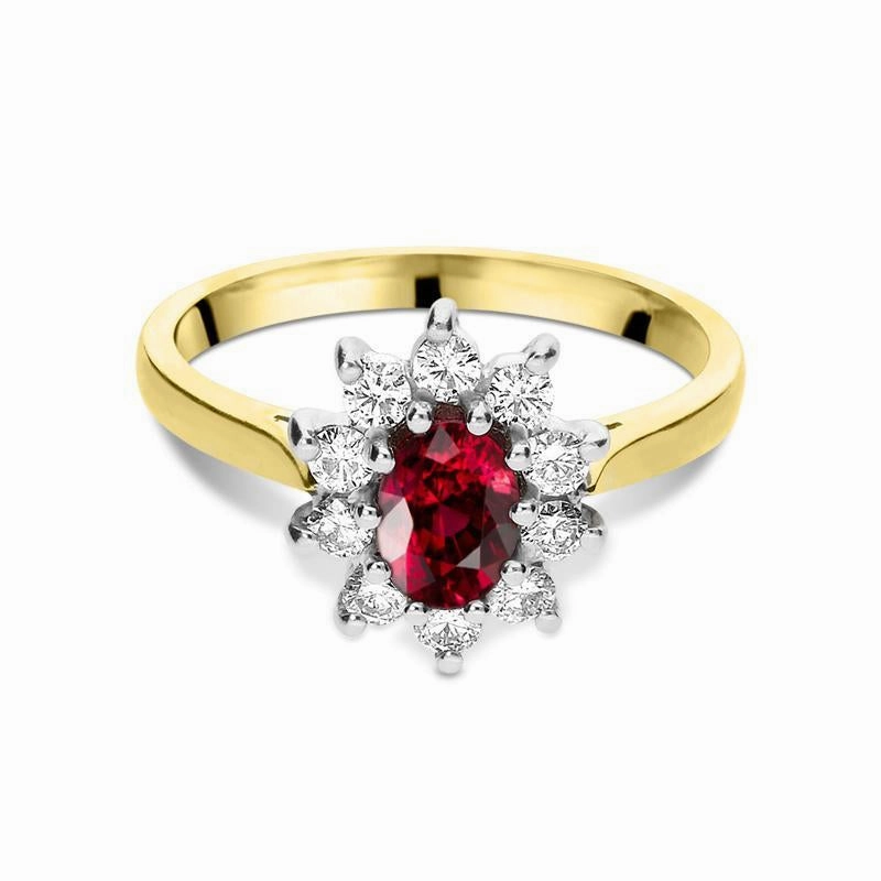 18ct Yellow Gold 0.48ct Ruby 0.29ct Diamond Oval Claw Set Cluster Ring