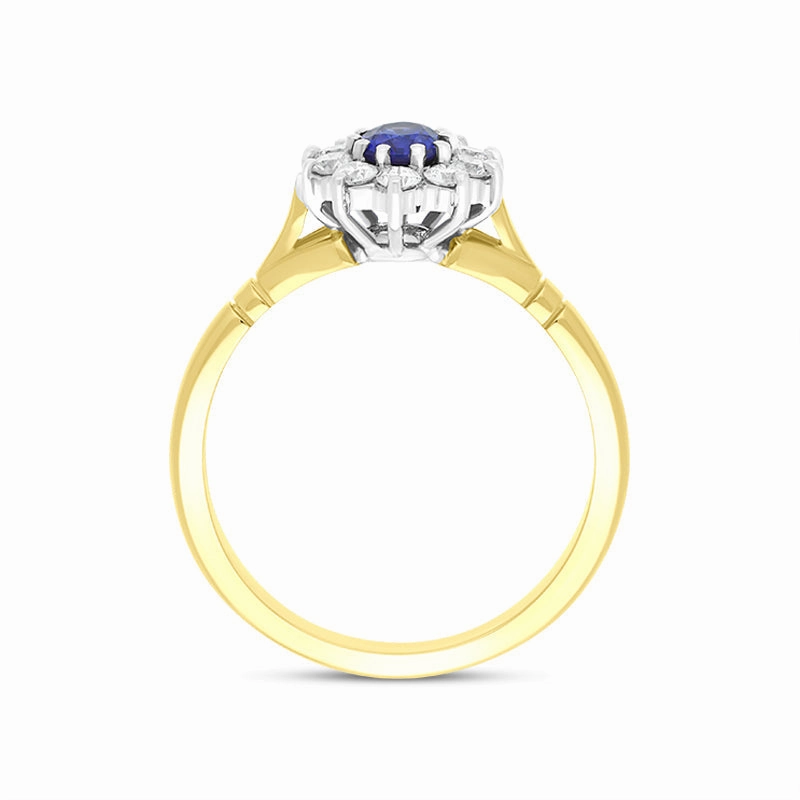 18ct Yellow Gold 0.48ct Sapphire Diamond Halo Ring