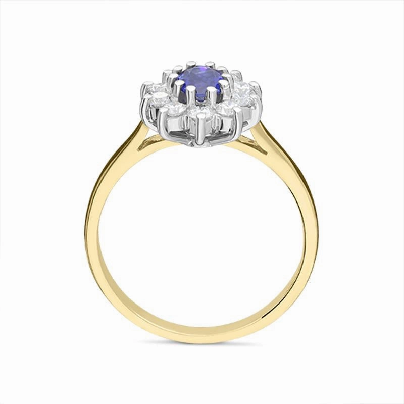 18ct Yellow Gold 0.49ct Sapphire Diamond Oval Cluster Ring