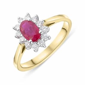 18ct Yellow Gold 0.50ct Ruby Diamond Oval Cluster Ring