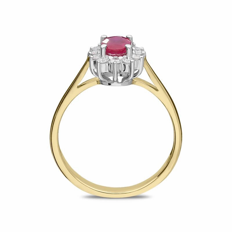 18ct Yellow Gold 0.50ct Ruby Diamond Oval Cluster Ring