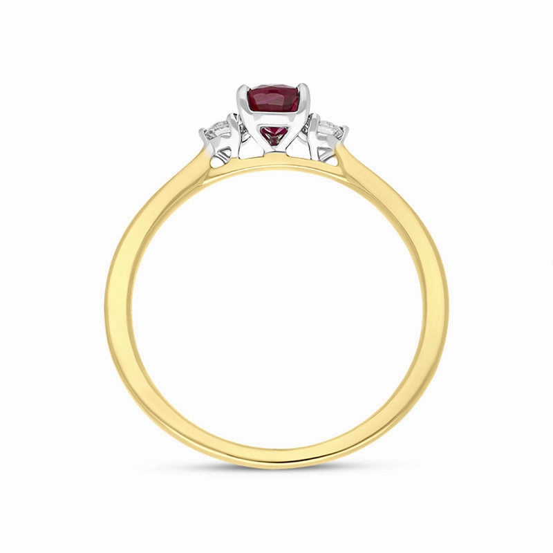 18ct Yellow Gold 0.52ct Ruby Diamond Pear Cut Three Stone Ring