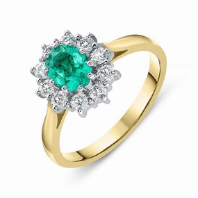 18ct Yellow Gold 0.55ct Emerald Diamond Cluster Ring