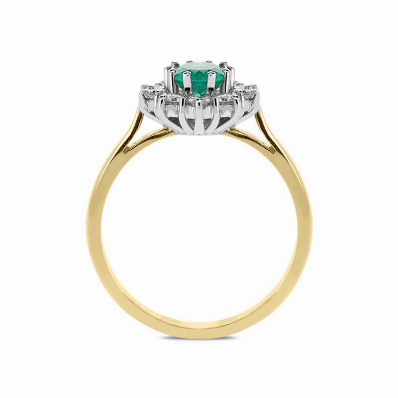18ct Yellow Gold 0.55ct Emerald Diamond Cluster Ring